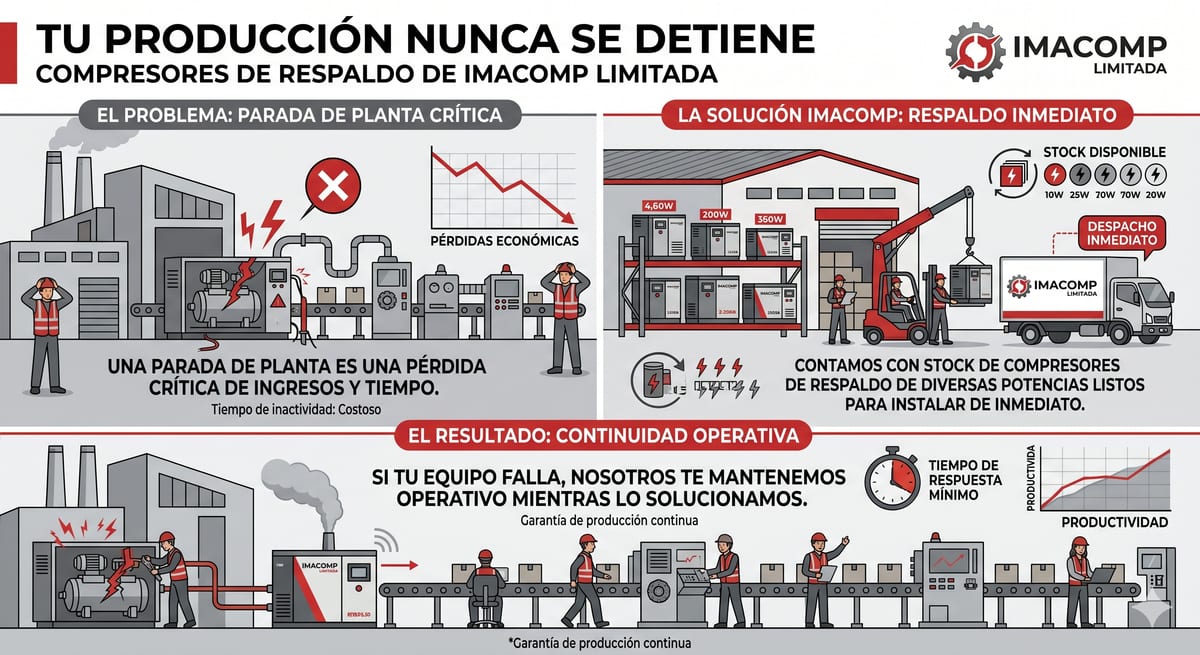 Compresores de respaldo disponibles para evitar parada de planta