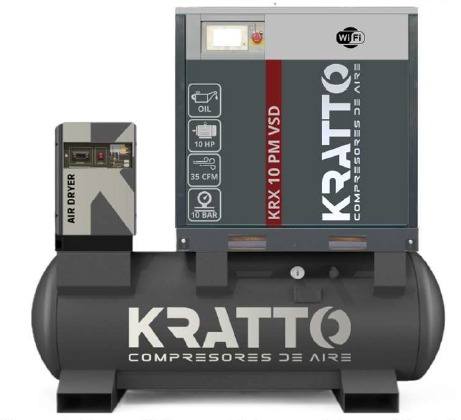 Compresor de tornillo KRATTO KRXD 10/500 PM VSD con estanque y secador integrados