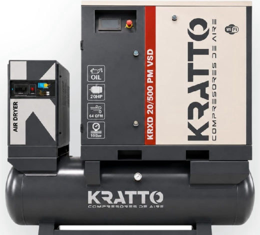 Compresor KRATTO KRXD 20/500 PM VSD de imán permanente con secador y estanque integrados