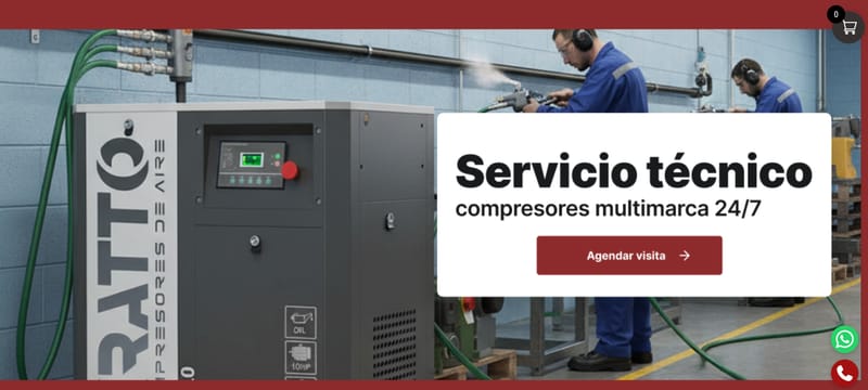 Técnico especialista realizando mantención preventiva de compresor industrial